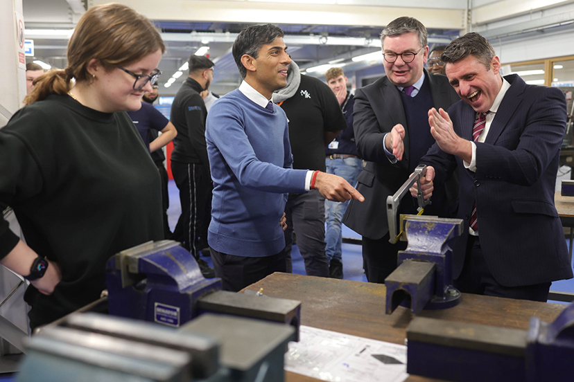 Prime Minister Rishi Sunak meets engineering apprentices on visit to £3m innovation and technology centre at Milton Keynes College
