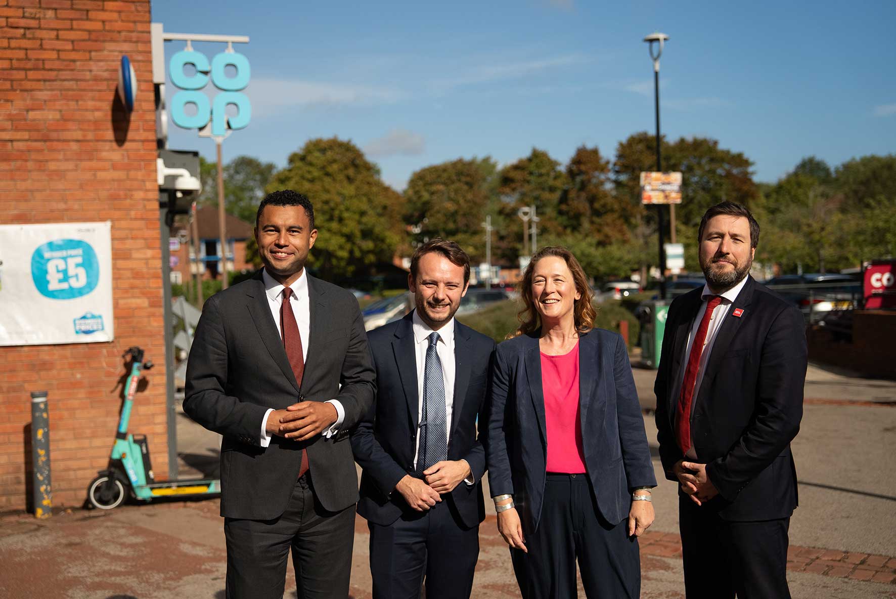 Milton Keynes MPs Chris Curtis, Emily Darlington and Callum Anderson with Milton Keynes City Council leader Pete Marland