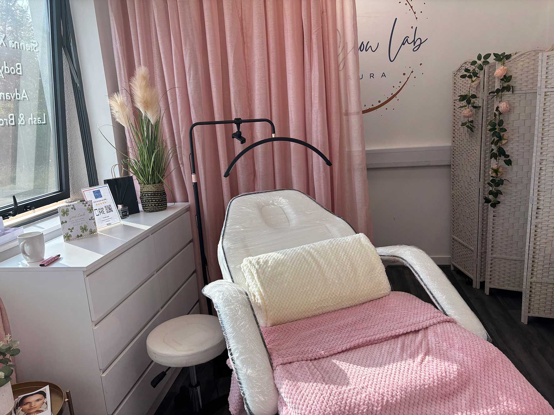 The treatment bed inside The Glow Lab