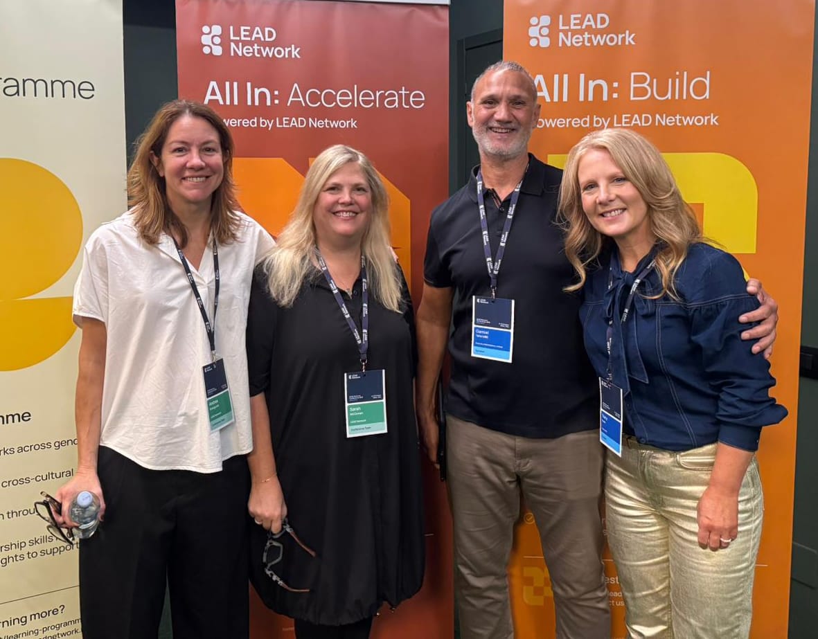 Gamiel with Tracy Gunn (co-chair) and the LEAD Network Europe team members Andrea and Sarah at the LEAD Network conference