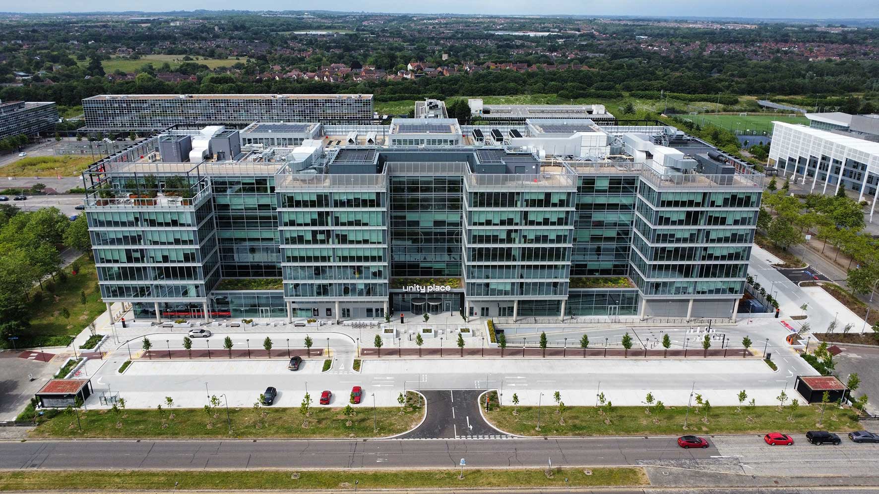 Drone shot of Unity Place