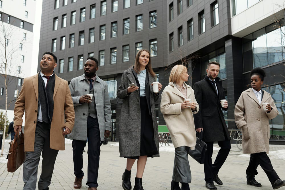 men and women walking