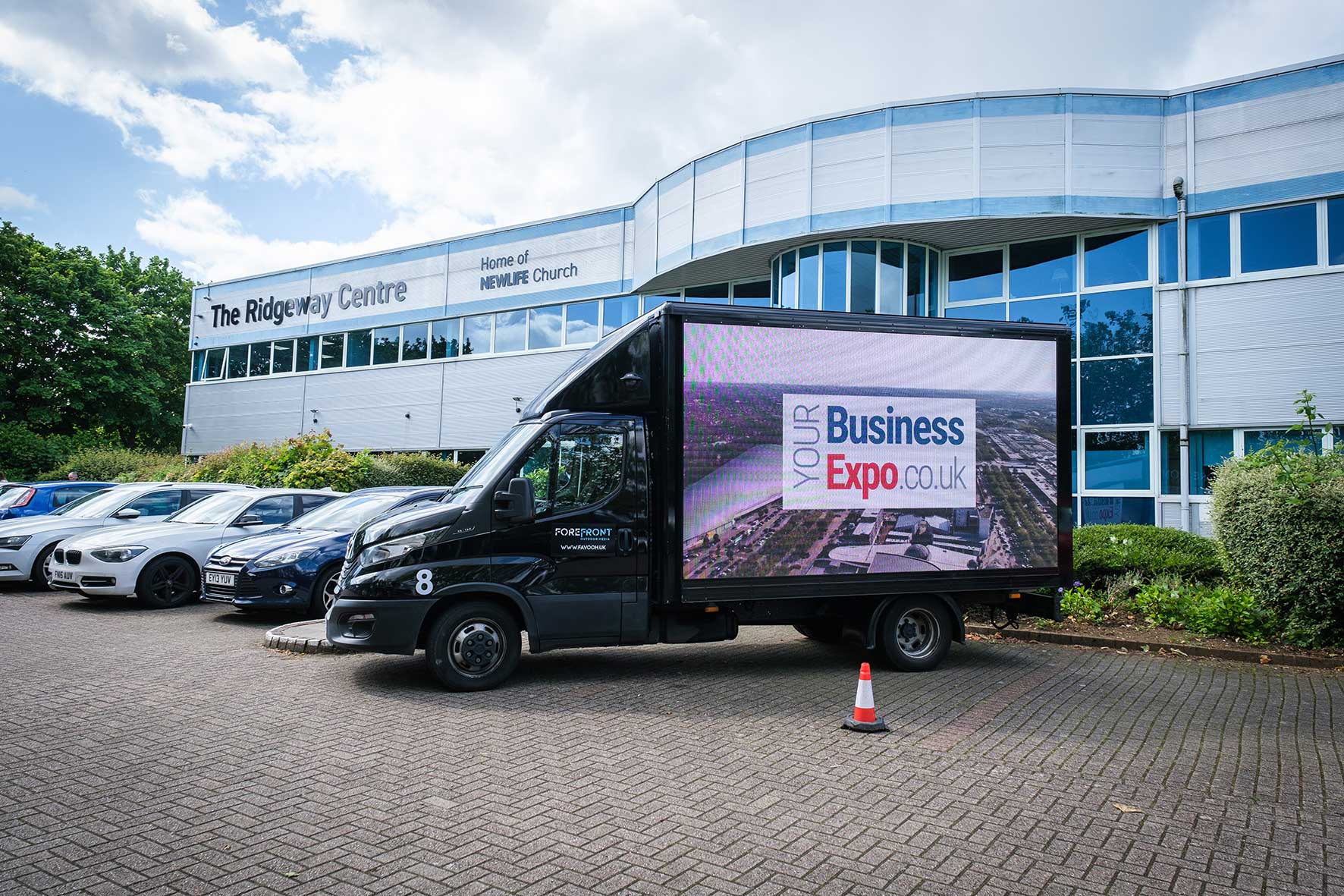 Advertising van outside Ridgeway Centre