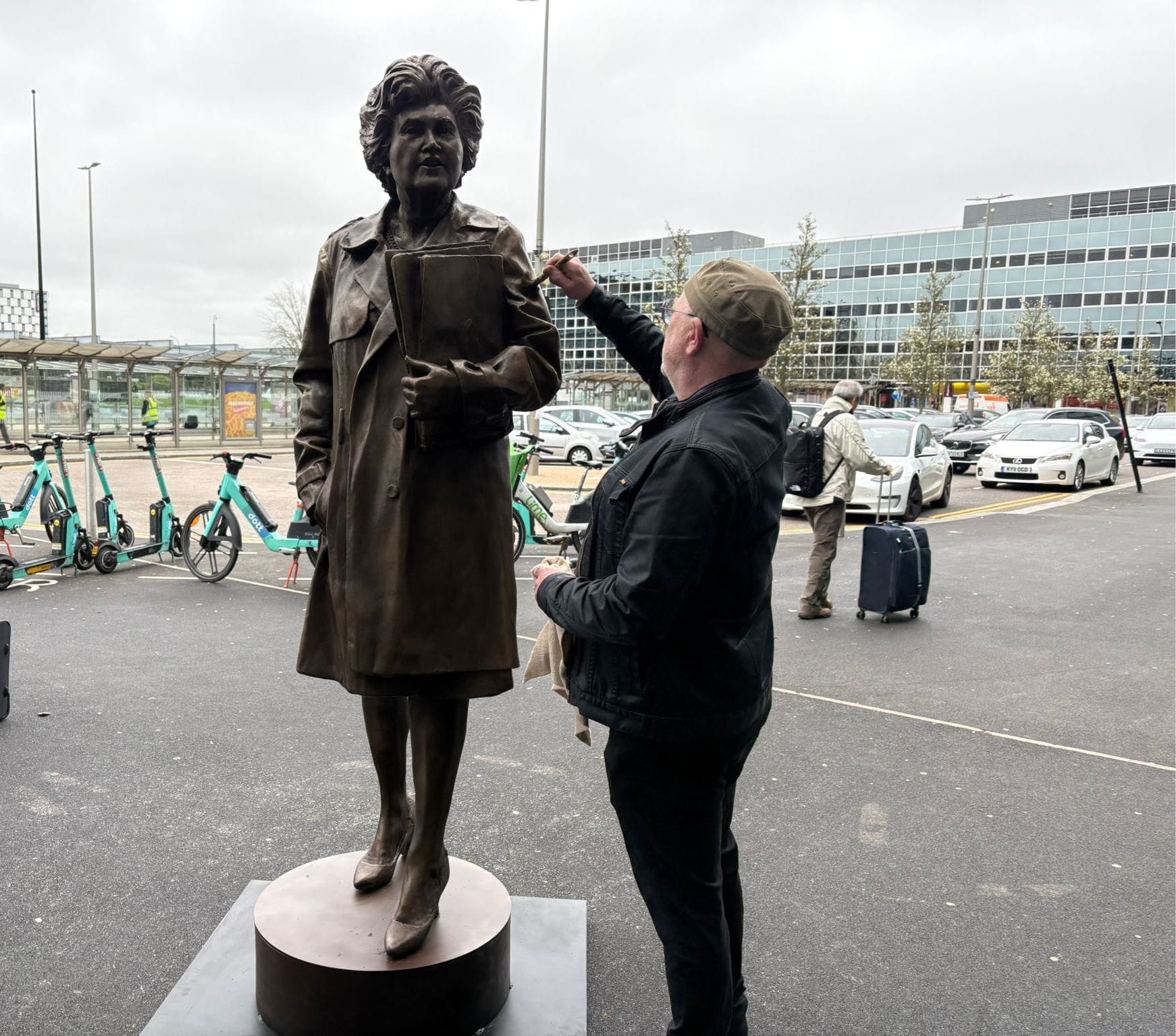 Jennie Lee statue model displayed at Station Square Milton Keynes before installation
