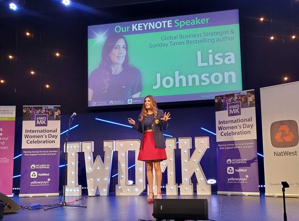 Lisa Johnson speaking at the Women in Enterprise International Women’s Day event in Milton Keynes.