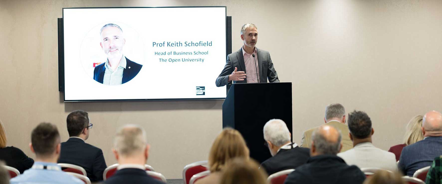 Keith Schofield speaking at the Milton Keynes Business Summit hosted by Milton Keynes Chamber of Commerce.