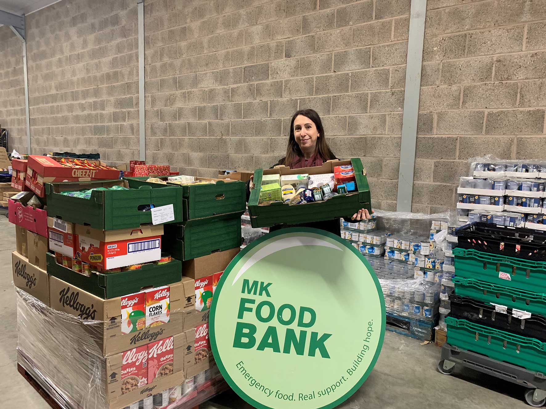 MK Food Bank with the Pallet of food