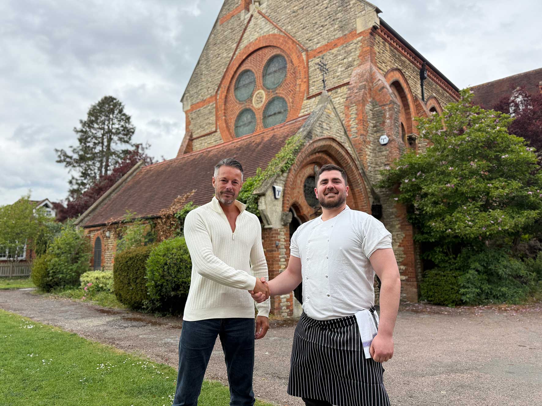 Leigh Strathearn and chef partner Chris Batsi outside the future Chapel Chophouse & Bar in Stony Stratford