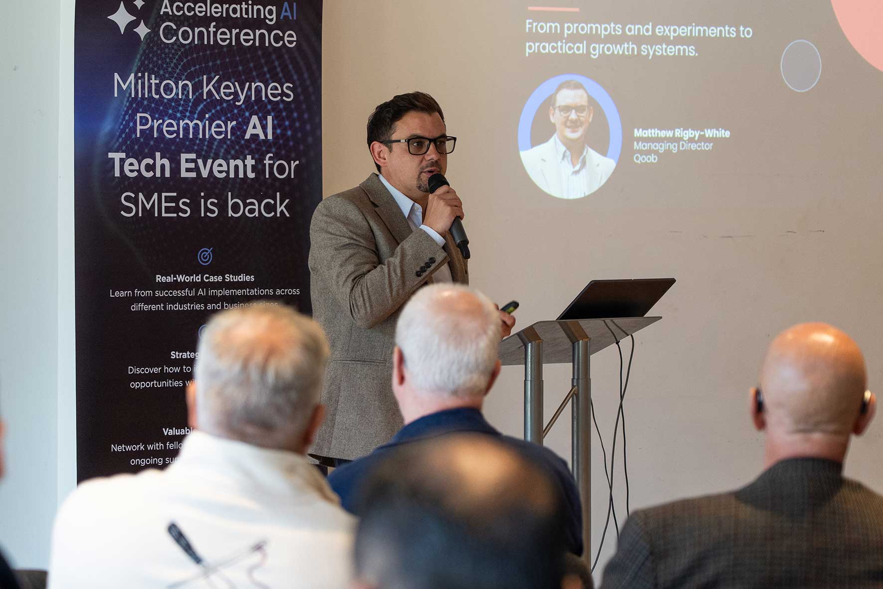 Matthew Rigby White on stage at the Accelerating Ai Conference