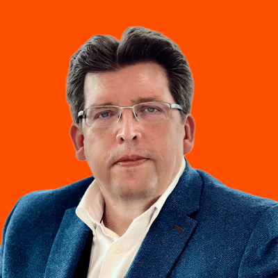 Steve Cerasale Headshot on orange | Business MK Steve Cerasale, Director – TC Group