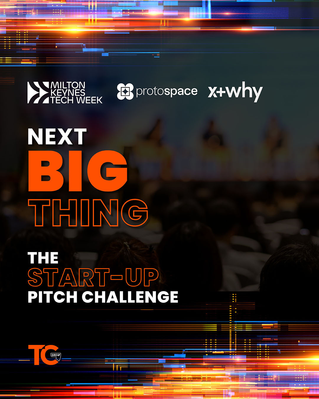 Graphic promoting the TC Group Start-Up Pitch Challenge at MK Tech Week 2026.