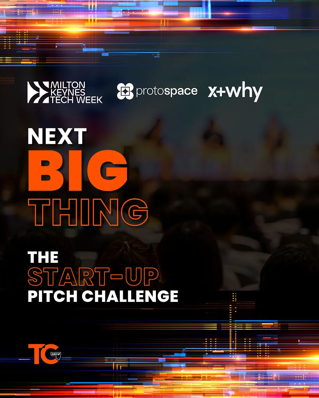 Graphic promoting the TC Group Start-Up Pitch Challenge at MK Tech Week 2026.