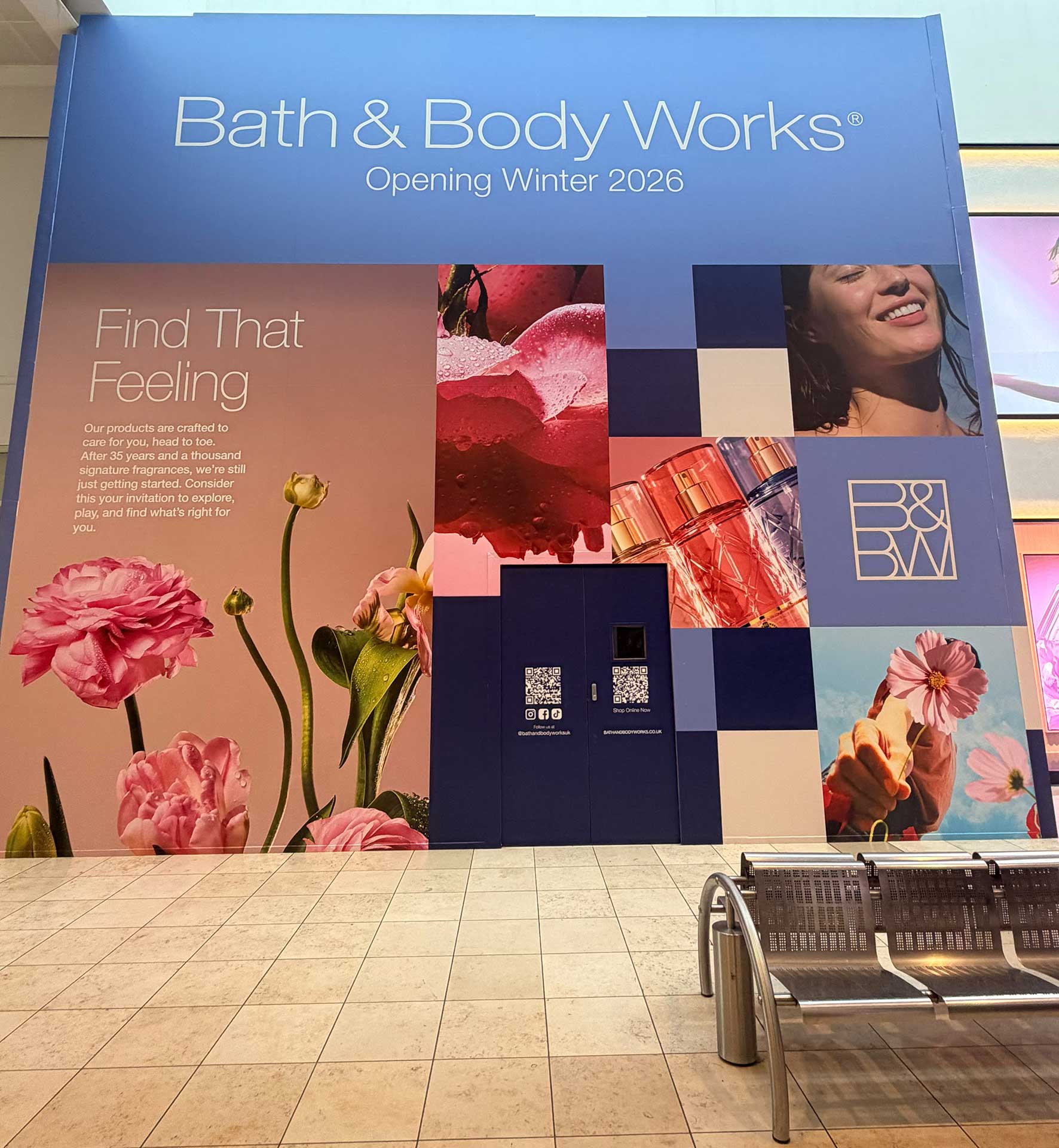 BathBody-1 | Business MK Bath & Body Works hoarding inside Midsummer Place, Milton Keynes, advertising a winter 2026 opening.